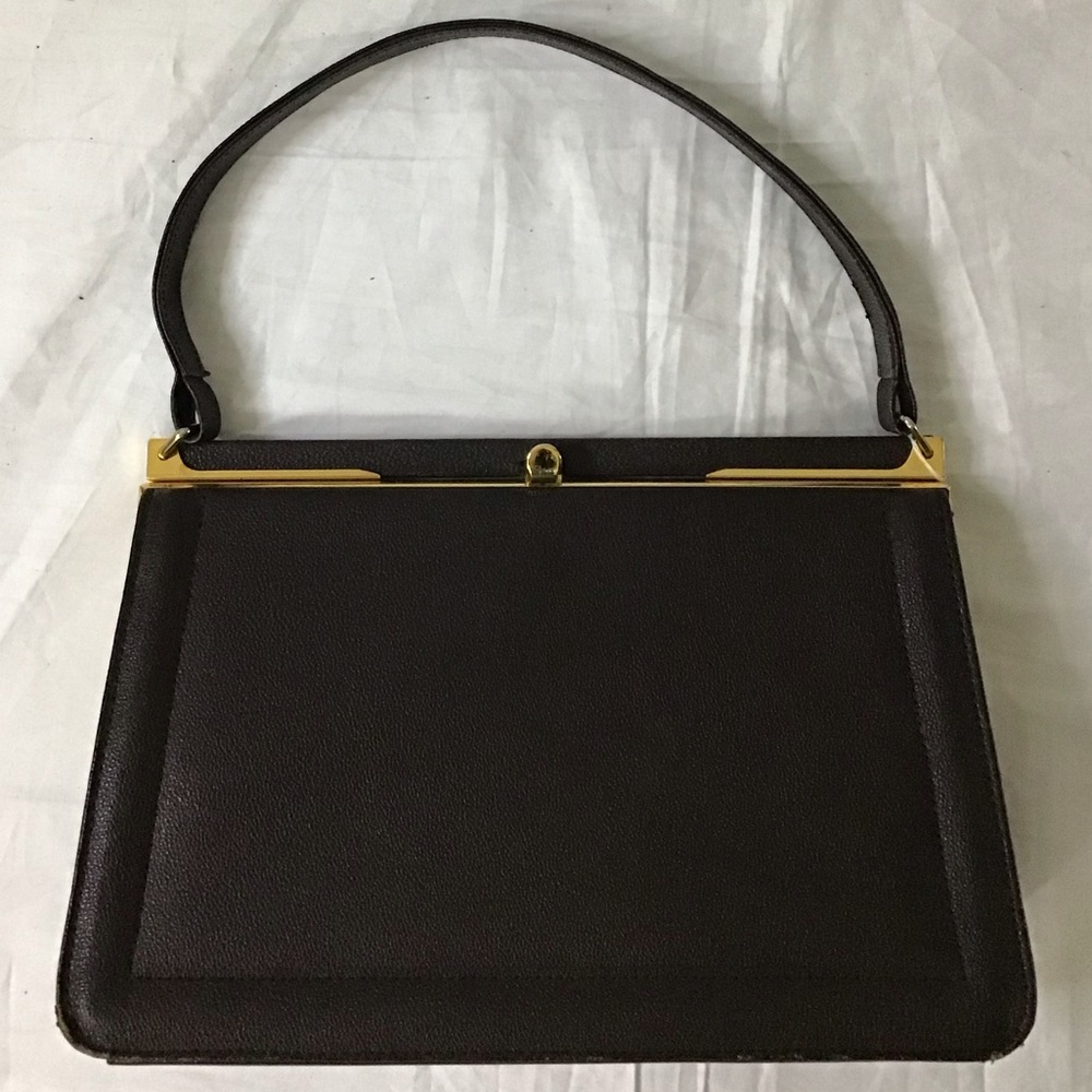 VINTAGE Leather Brown Croc-embossed Top Handle Purse